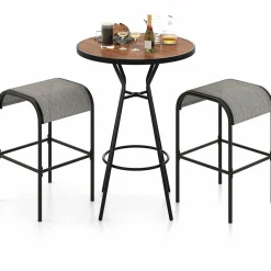 Tangkula 3 PCS Outdoor Bar Table Set, 28” Round Bar Height Table with 2 Bar Stools