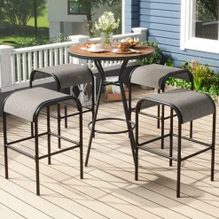 Tangkula 5 PCS Outdoor Bar Table Set, 28” Round Bar Height Table with 4 Bar Stools