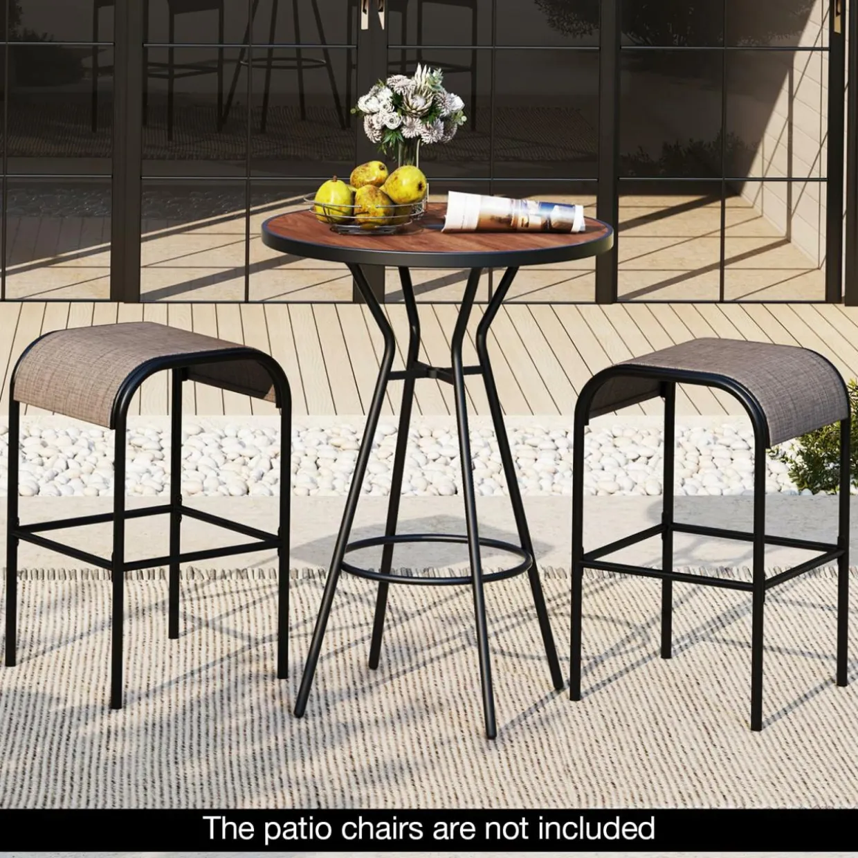 Tangkula 5 PCS Outdoor Bar Table Set, 28” Round Bar Height Table with 4 Bar Stools