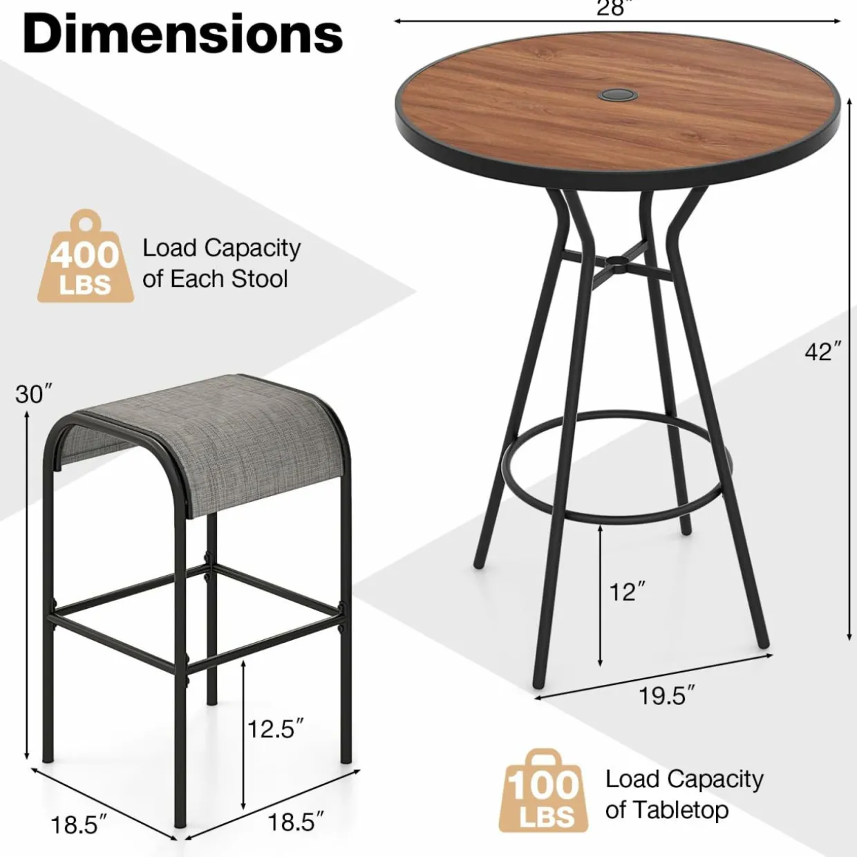 Tangkula 5 PCS Outdoor Bar Table Set, 28” Round Bar Height Table with 4 Bar Stools