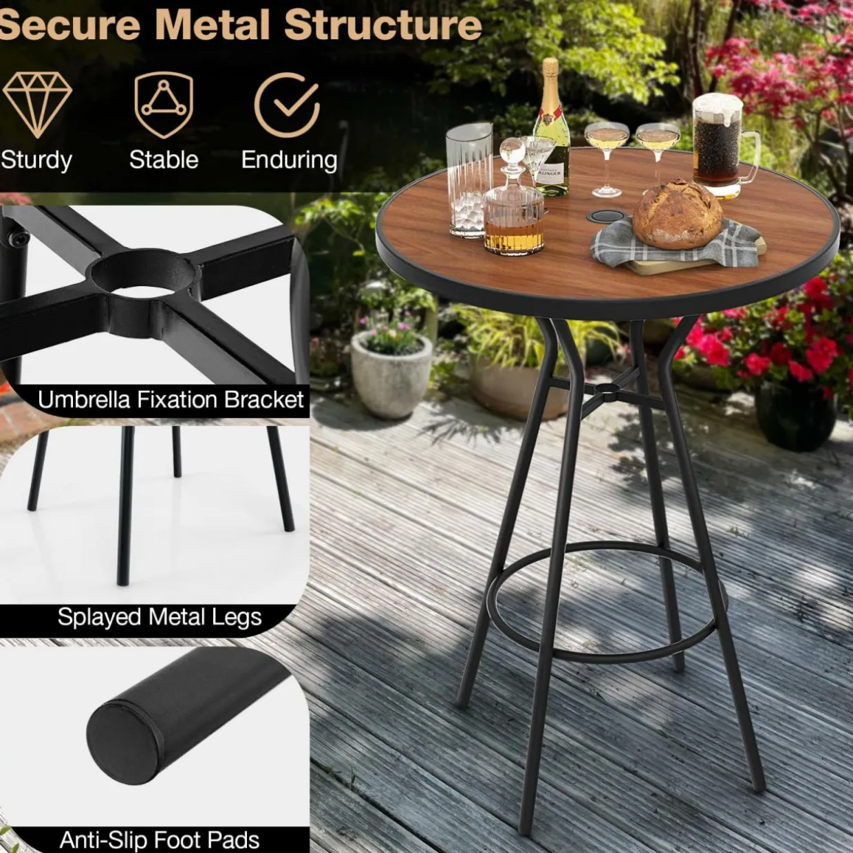 Tangkula 5 PCS Outdoor Bar Table Set, 28” Round Bar Height Table with 4 Bar Stools