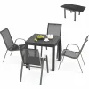 Tangkula 5 PCS Outdoor Dining Table Set, Patio Furniture Set w/Extendable Aluminum Table & 4 Stackable Chairs