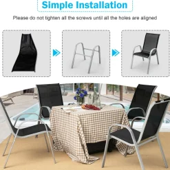 Tangkula 5 PCS Outdoor Dining Table Set, Patio Furniture Set w/Extendable Aluminum Table & 4 Stackable Chairs
