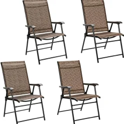 Tangkula 4 Pcs Outdoor Patio Chair, Space Saving Stackable Portable Steel Frame Lawn Poolside Backyard