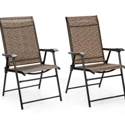 Tangkula 2 Pcs Outdoor Patio Chair Space Saving Stackable Portable Steel Frame