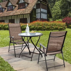 Tangkula 2 Pcs Outdoor Patio Chair Space Saving Stackable Portable Steel Frame
