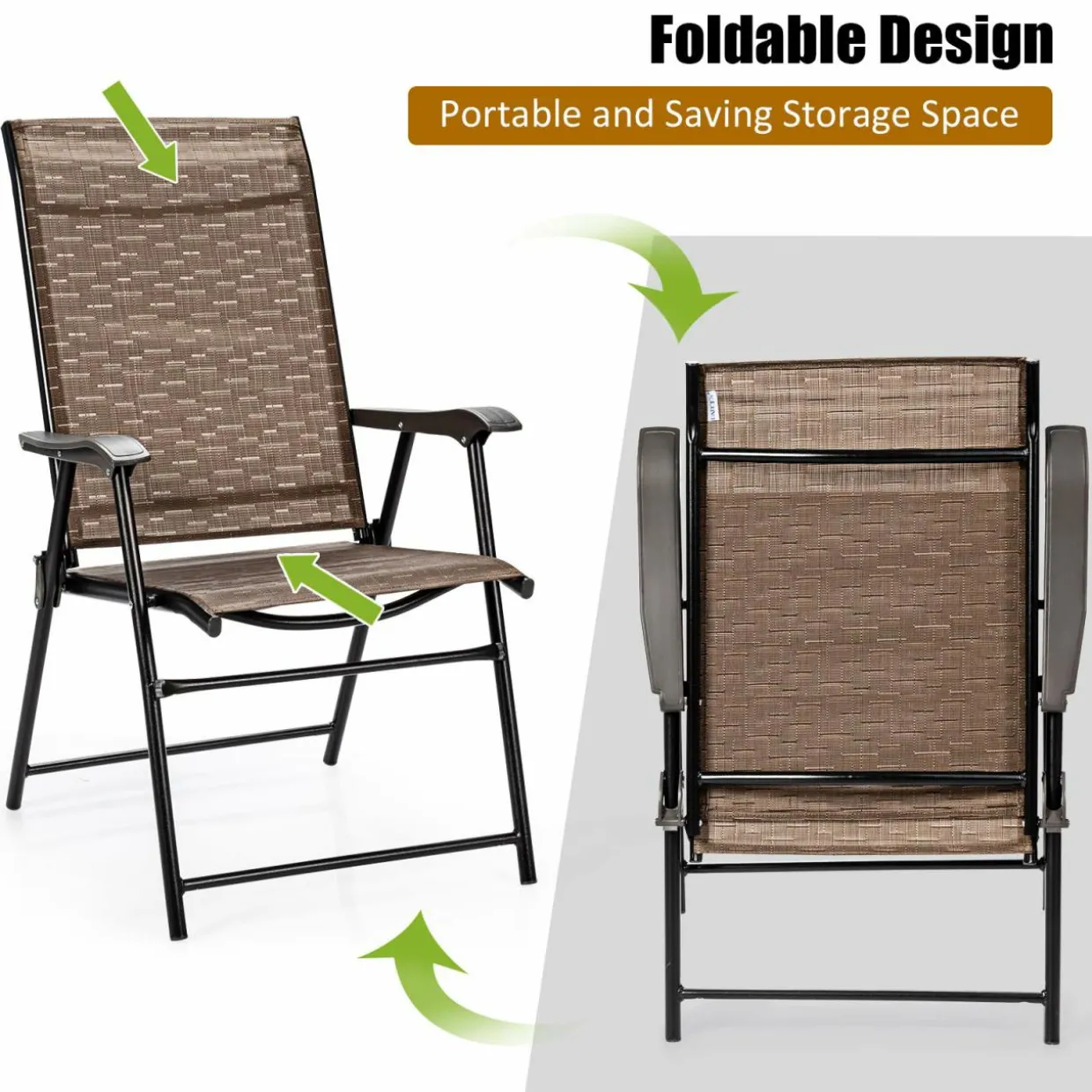 Tangkula 2 Pcs Outdoor Patio Chair Space Saving Stackable Portable Steel Frame