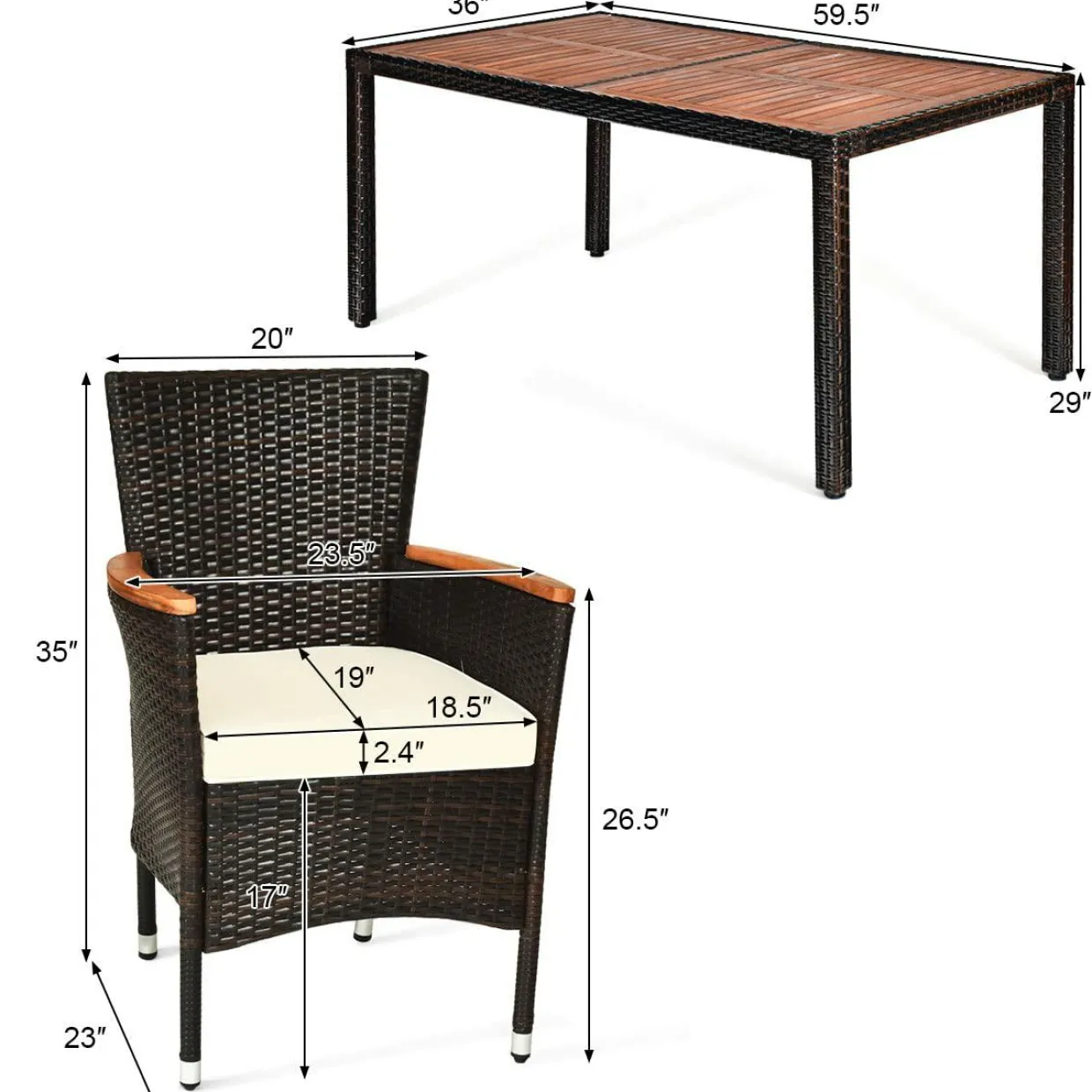 Tangkula 7 PCS Outdoor Patio Dining Set, Garden Dining Set w/Acacia Wood Table Top