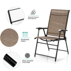 Tangkula 2 Pcs Outdoor Patio Chair Space Saving Stackable Portable Steel Frame
