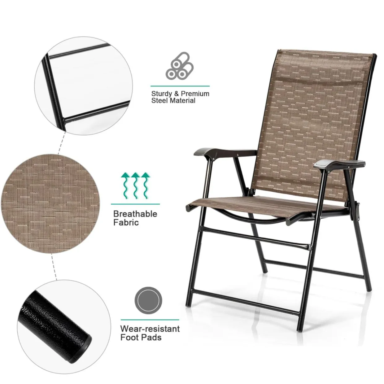 Tangkula 2 Pcs Outdoor Patio Chair Space Saving Stackable Portable Steel Frame