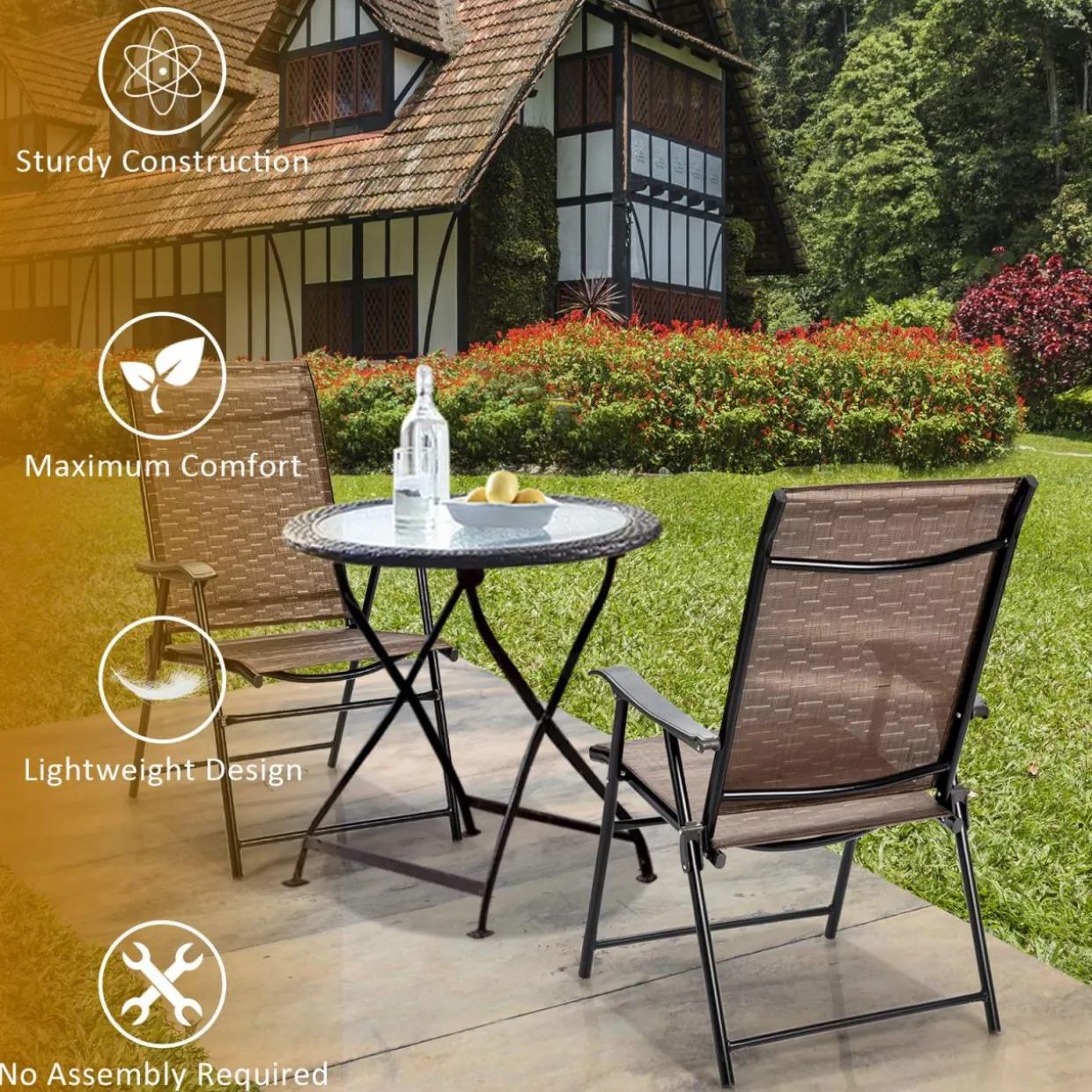 Tangkula 2 Pcs Outdoor Patio Chair Space Saving Stackable Portable Steel Frame