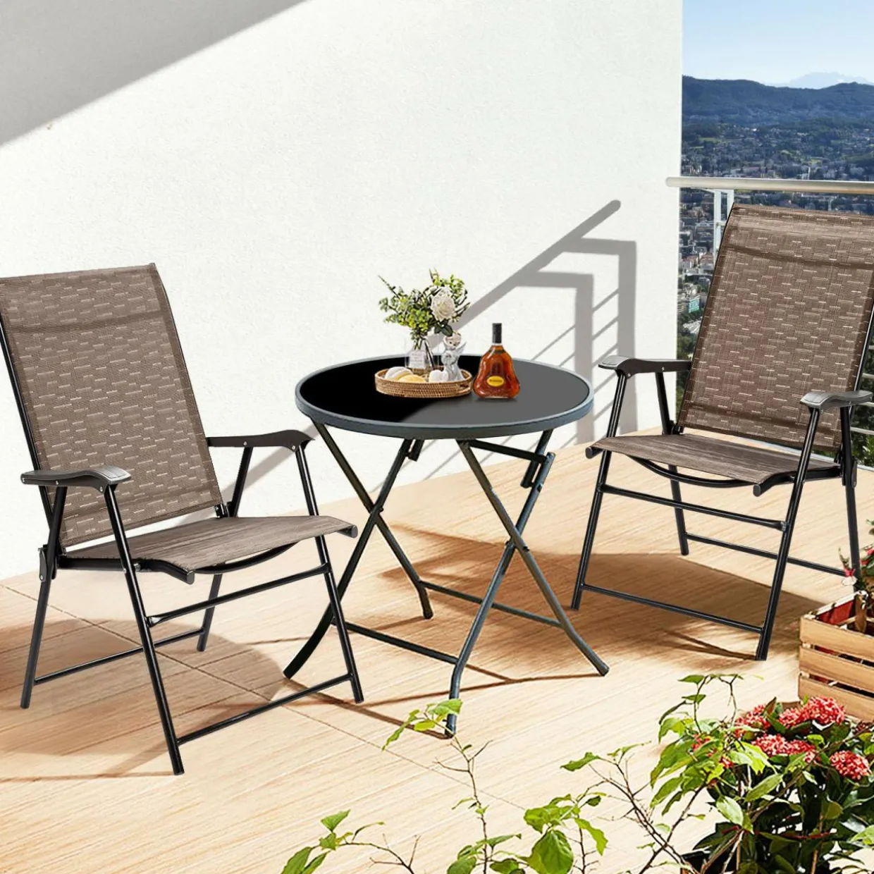 Tangkula 2 Pcs Outdoor Patio Chair Space Saving Stackable Portable Steel Frame