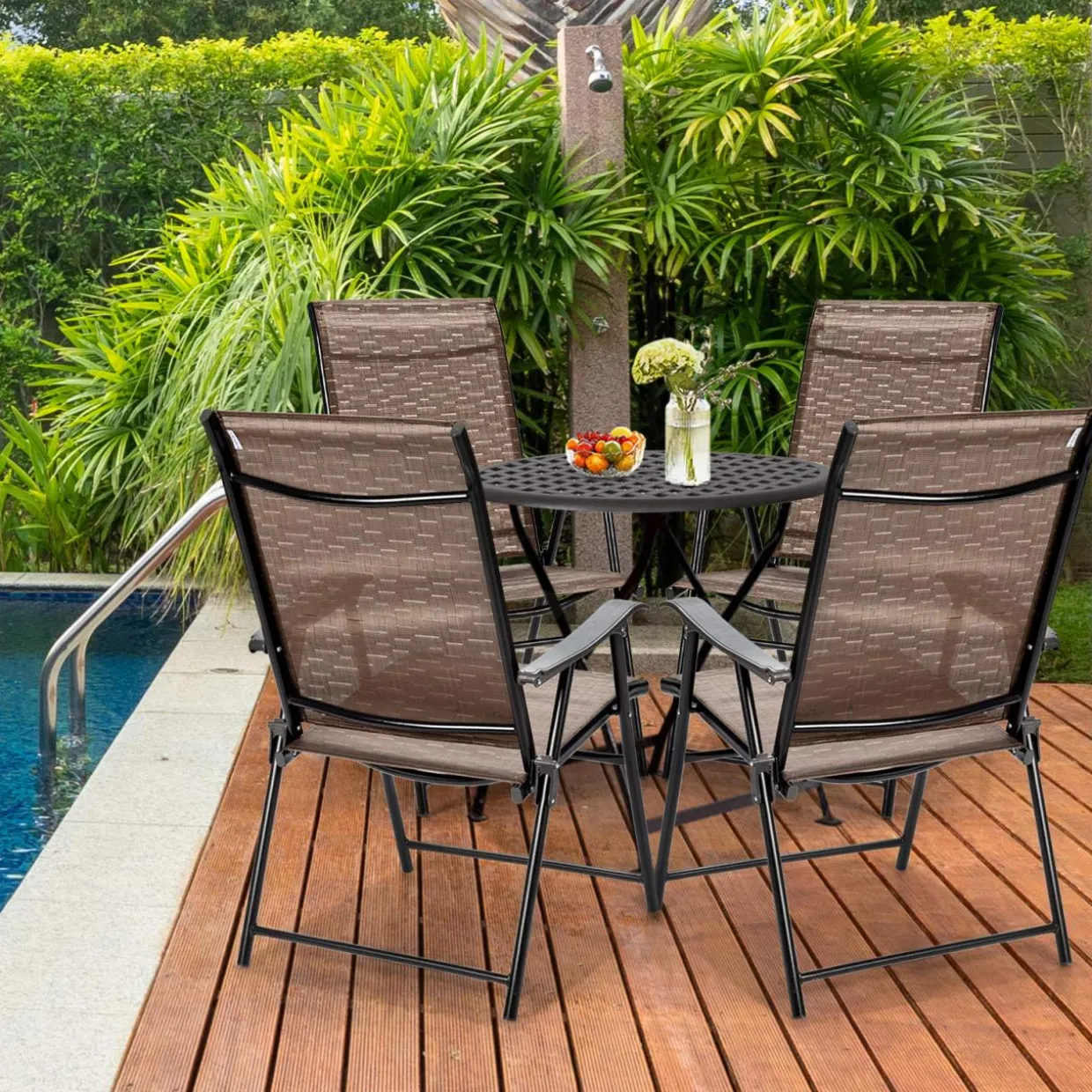 Tangkula 2 Pcs Outdoor Patio Chair Space Saving Stackable Portable Steel Frame