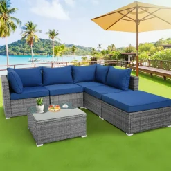 Tangkula 6 PCS Outdoor Rattan Sofa Set, Cushioned Sectional Set with Seat & Back Cushions