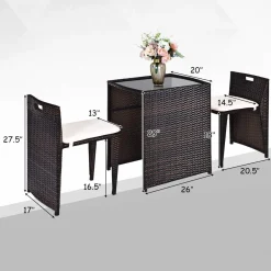 Tangkula 3 PCS Outdoor Rattan Dining Set (Brown)