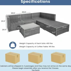Tangkula 6 PCS Outdoor Rattan Sofa Set, Cushioned Sectional Set with Seat & Back Cushions