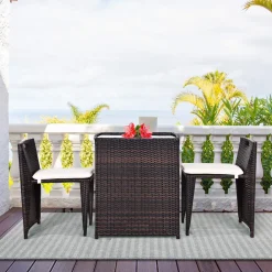 Tangkula 3 PCS Outdoor Rattan Dining Set (Brown)