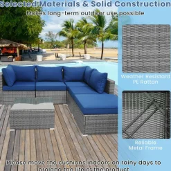 Tangkula 6 PCS Outdoor Rattan Sofa Set, Cushioned Sectional Set with Seat & Back Cushions
