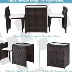 Tangkula 3 PCS Outdoor Rattan Dining Set (Brown)