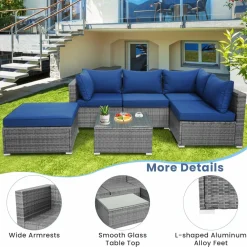 Tangkula 6 PCS Outdoor Rattan Sofa Set, Cushioned Sectional Set with Seat & Back Cushions