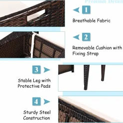Tangkula 3 PCS Outdoor Rattan Dining Set (Brown)