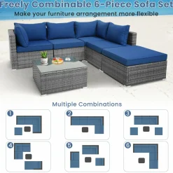 Tangkula 6 PCS Outdoor Rattan Sofa Set, Cushioned Sectional Set with Seat & Back Cushions
