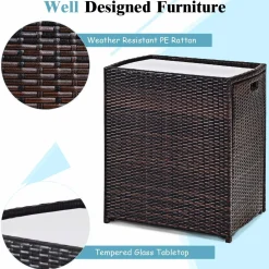 Tangkula 3 PCS Outdoor Rattan Dining Set (Brown)
