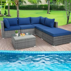 Tangkula 6 PCS Outdoor Rattan Sofa Set, Cushioned Sectional Set with Seat & Back Cushions
