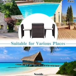 Tangkula 3 PCS Outdoor Rattan Dining Set (Brown)