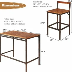 Tangkula 3 PCS Patio Bar Table Set, Outdoor Rattan Bar Set Bistro Set with Acacia Wood Top