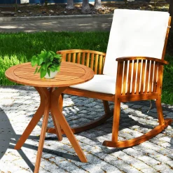 Tangkula 2 PCS Patio Bistro Set, Outdoor Acacia Wood Rocking Chair with Round Table
