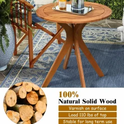 Tangkula 2 PCS Patio Bistro Set, Outdoor Acacia Wood Rocking Chair with Round Table