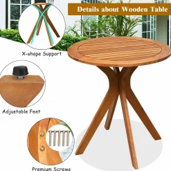Tangkula 2 PCS Patio Bistro Set, Outdoor Acacia Wood Rocking Chair with Round Table