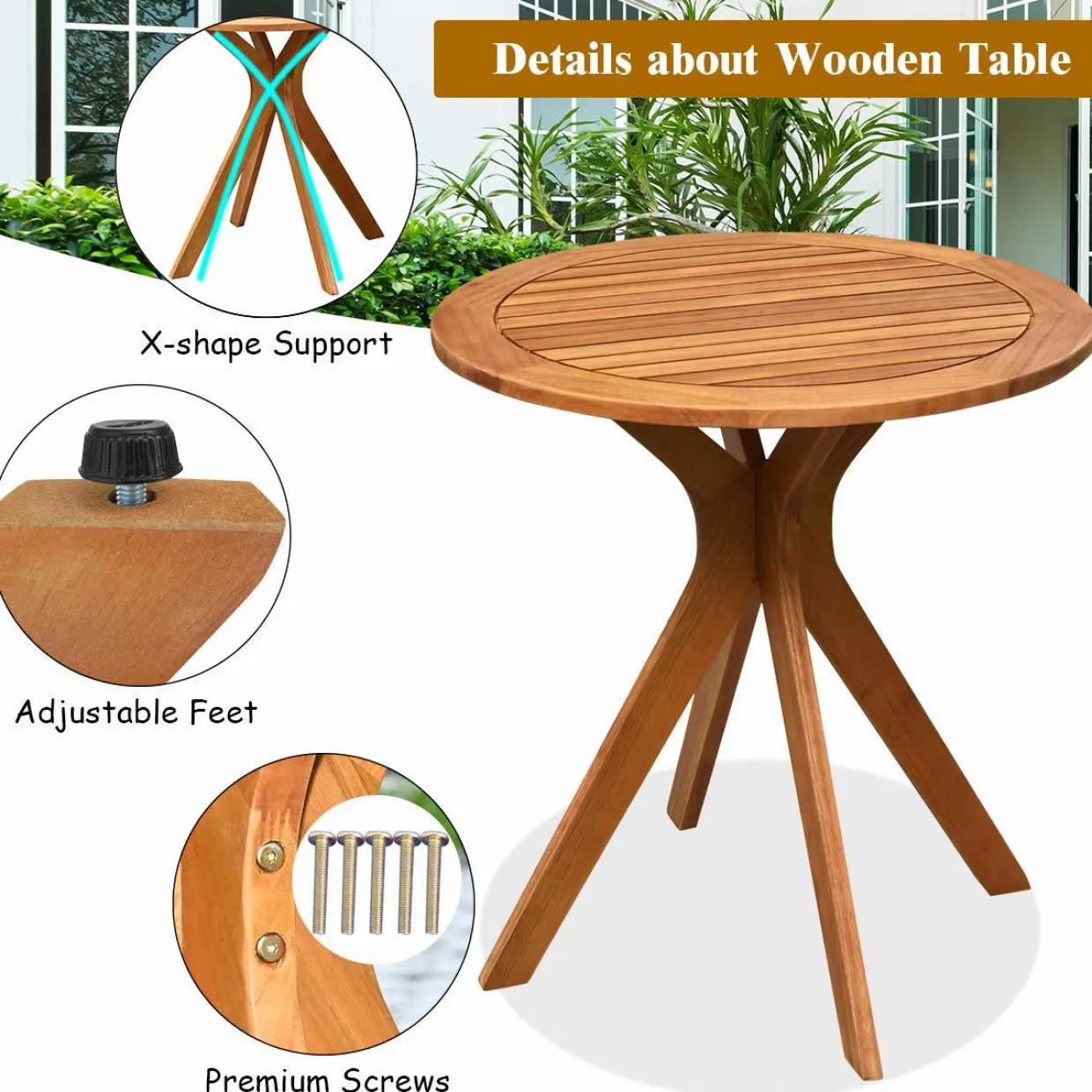 Tangkula 2 PCS Patio Bistro Set, Outdoor Acacia Wood Rocking Chair with Round Table