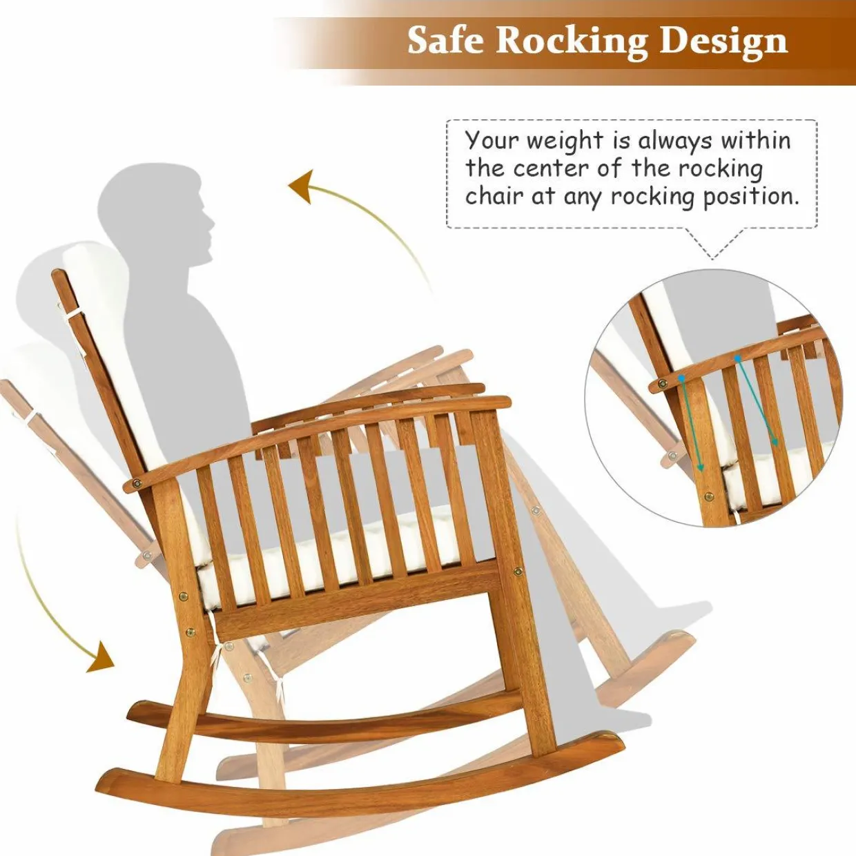 Tangkula 2 PCS Patio Bistro Set, Outdoor Acacia Wood Rocking Chair with Round Table