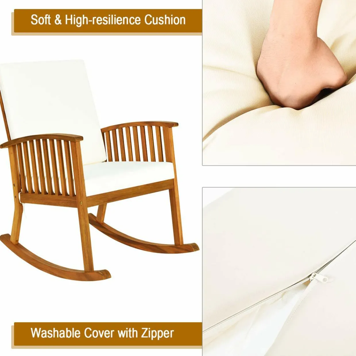 Tangkula 2 PCS Patio Bistro Set, Outdoor Acacia Wood Rocking Chair with Round Table