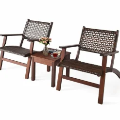 Tangkula 3 PCS Patio Conversation Set (Brown)