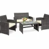 Tangkula 4 PCS Patio Conversation Set Outdoor Poolside Balcony Wicker PE Rattan Sectional Sofa Set