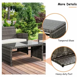 Tangkula 4 PCS Patio Conversation Set Outdoor Poolside Balcony Wicker PE Rattan Sectional Sofa Set