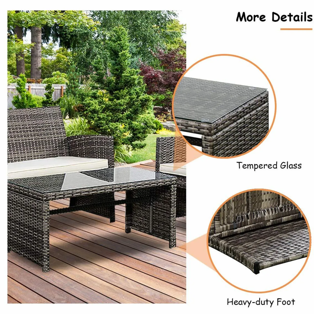 Tangkula 4 PCS Patio Conversation Set Outdoor Poolside Balcony Wicker PE Rattan Sectional Sofa Set