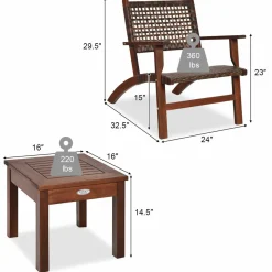 Tangkula 3 PCS Patio Conversation Set (Brown)