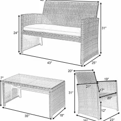 Tangkula 4 PCS Patio Conversation Set Outdoor Poolside Balcony Wicker PE Rattan Sectional Sofa Set