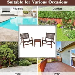 Tangkula 3 PCS Patio Conversation Set (Brown)