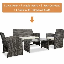 Tangkula 4 PCS Patio Conversation Set Outdoor Poolside Balcony Wicker PE Rattan Sectional Sofa Set