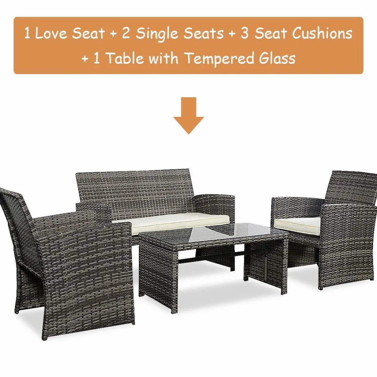 Tangkula 4 PCS Patio Conversation Set Outdoor Poolside Balcony Wicker PE Rattan Sectional Sofa Set