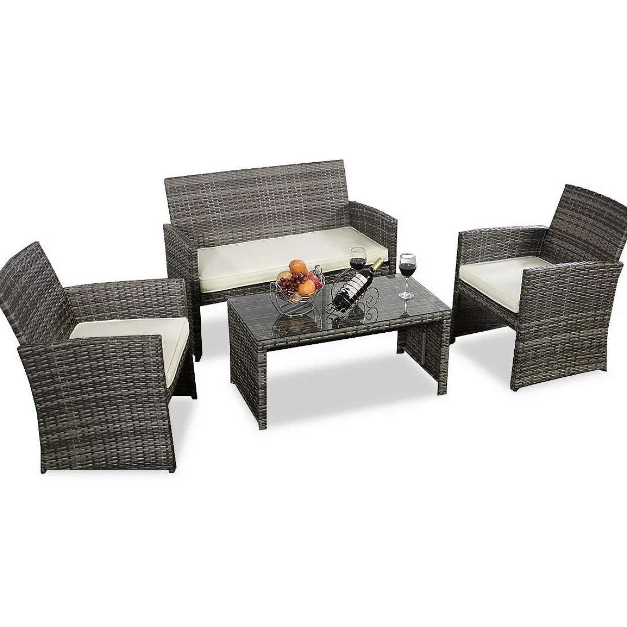Tangkula 4 PCS Patio Conversation Set Outdoor Poolside Balcony Wicker PE Rattan Sectional Sofa Set