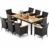 Tangkula 9 PCS Patio Dining Set for 8, Large Conversation Set with Umbrella Hole, Seat Cushion & Acacia Wood Tabletop
