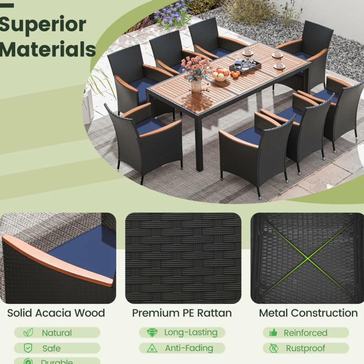 Tangkula 9 PCS Patio Dining Set for 8