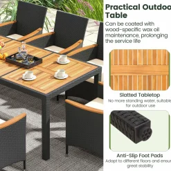 Tangkula 9 PCS Patio Dining Set for 8, Large Conversation Set with Umbrella Hole, Seat Cushion & Acacia Wood Tabletop