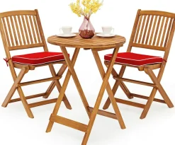 Tangkula 3 PCS Patio Folding Bistro Set, Outdoor Acacia Wood Chair and Table Set